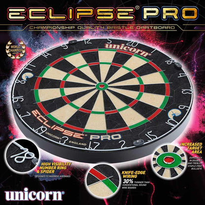 Dartboard Darts Board | Eclipse Pro/Eclipse Pro 2 | Flat Profile Number Ring | Championship Quality Sisal Bristle | Staple-Free Construction