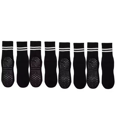 4 Pairs of Mid Tube Double Bar Striped Yoga Socks anti Slip Dance Sports Breathable Socks Fitness Pilates Cotton Socks