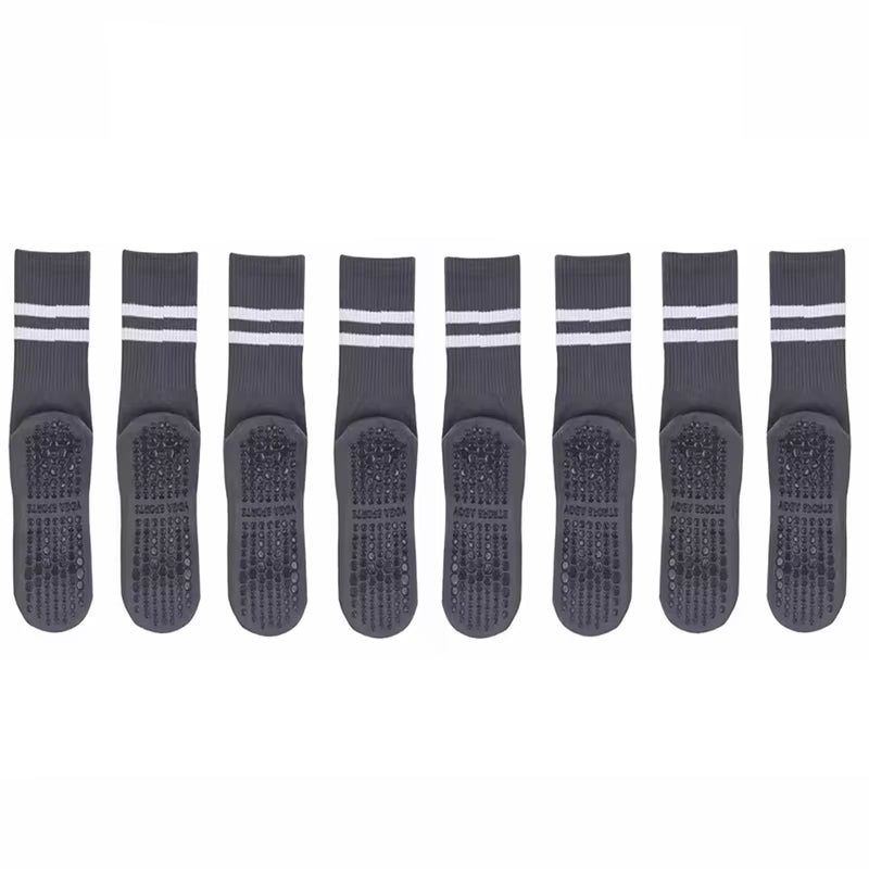 4 Pairs of Mid Tube Double Bar Striped Yoga Socks anti Slip Dance Sports Breathable Socks Fitness Pilates Cotton Socks