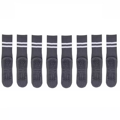 4 Pairs of Mid Tube Double Bar Striped Yoga Socks anti Slip Dance Sports Breathable Socks Fitness Pilates Cotton Socks