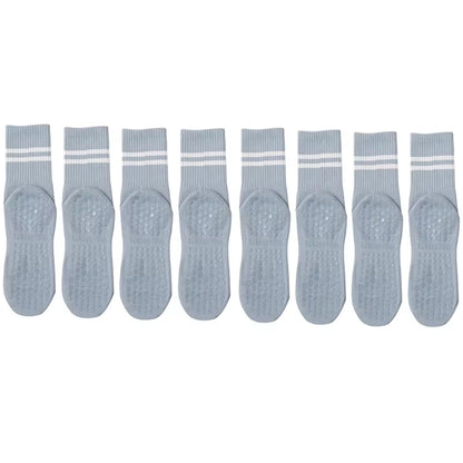 4 Pairs of Mid Tube Double Bar Striped Yoga Socks anti Slip Dance Sports Breathable Socks Fitness Pilates Cotton Socks