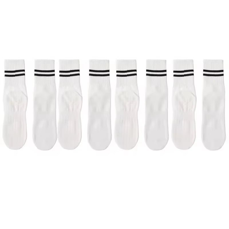 4 Pairs of Mid Tube Double Bar Striped Yoga Socks anti Slip Dance Sports Breathable Socks Fitness Pilates Cotton Socks