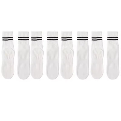4 Pairs of Mid Tube Double Bar Striped Yoga Socks anti Slip Dance Sports Breathable Socks Fitness Pilates Cotton Socks