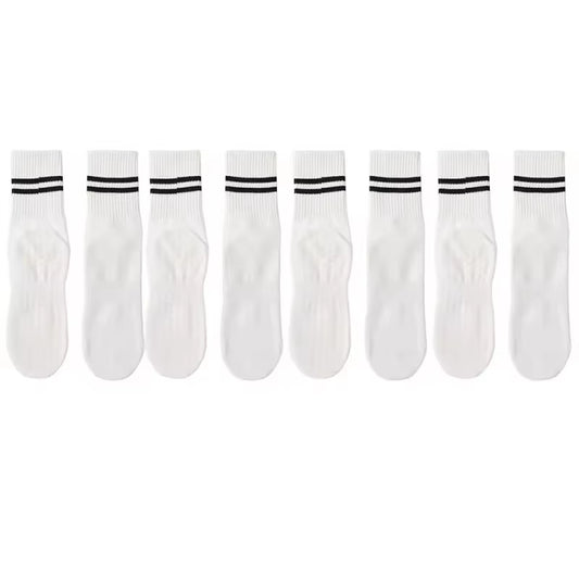 4 Pairs of Mid Tube Double Bar Striped Yoga Socks anti Slip Dance Sports Breathable Socks Fitness Pilates Cotton Socks